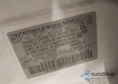 2020 Nissan Sentra Sv Xtronic Cvt z USA, uszkodzony, nr VIN 3N1AB8CV2LY235002